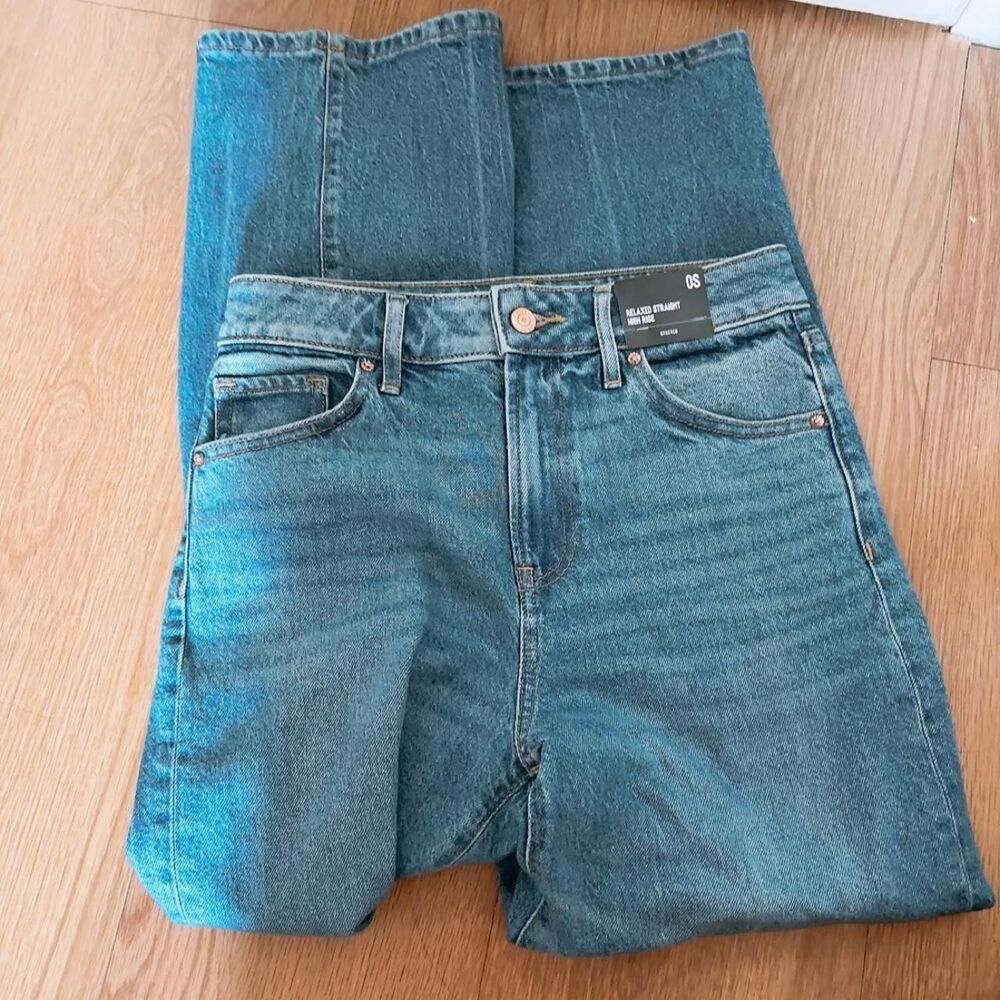 express relaxed straight high rise blue jeans petite 0